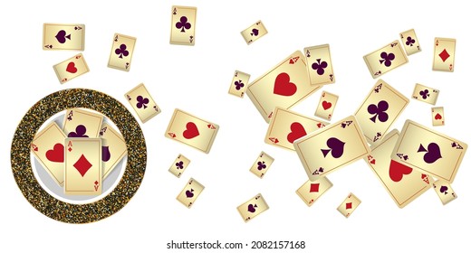 Casino Playing Cards. Pattern for ads of parties, events in Vegas. Vector illustration in vintage style.