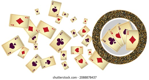 Cartas de juego del Casino. Patrón para anuncios de fiestas, eventos en Las Vegas. Ilustración vectorial en estilo vintage.