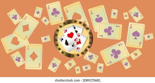 Casino Playing Cards. Pattern for ads of parties, events in Vegas. Vector illustration in vintage style.