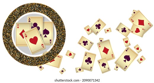 Casino Playing Cards. Pattern for ads of parties, events in Vegas. Vector illustration in vintage style.