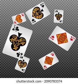 Cartas de juego del Casino. Patrón para anuncios de fiestas, eventos en Las Vegas. Ilustración vectorial en estilo vintage.