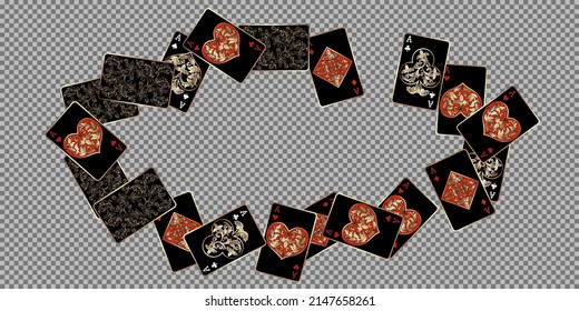 Casino Playing Cards. Pattern for ads of parties, events in Vegas. Vector illustration in vintage style.
