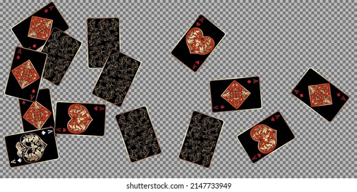 Casino Playing Cards. Pattern for ads of parties, events in Vegas. Vector illustration in vintage style.