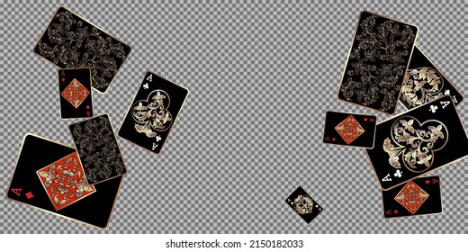 Casino Playing Cards. Pattern for ads of parties, events in Vegas. Vector illustration in vintage style.