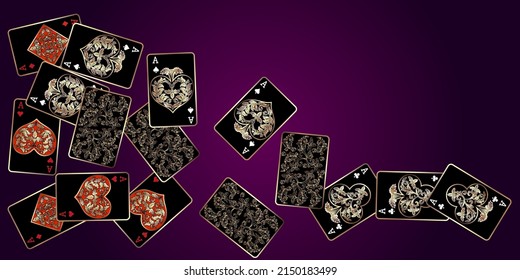 Cartas de juego del Casino. Patrón para anuncios de fiestas, eventos en Las Vegas. Ilustración vectorial en estilo vintage.
