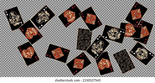 Casino Playing Cards. Pattern for ads of parties, events in Vegas. Vector illustration in vintage style.