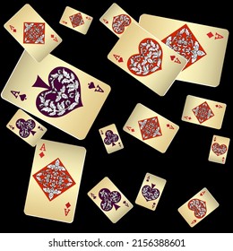 Casino Playing Cards. Pattern for ads of parties, events in Vegas. Vector illustration in vintage style.