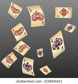 Cartas de juego del Casino. Patrón para anuncios de fiestas, eventos en Las Vegas. Ilustración vectorial en estilo vintage.