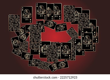 Casino Playing Cards. Pattern for ads of parties, events in Vegas. Vector illustration in vintage style.