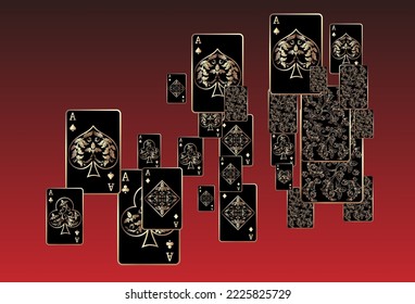 Casino Playing Cards. Pattern for ads of parties, events in Vegas. Vector illustration in vintage style.