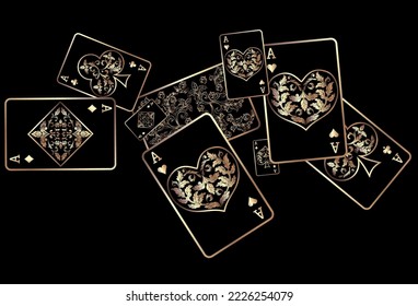 Casino Playing Cards. Pattern for ads of parties, events in Vegas. Vector illustration in vintage style.