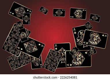 Casino Playing Cards. Pattern for ads of parties, events in Vegas. Vector illustration in vintage style.