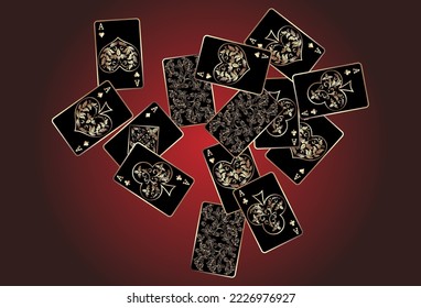 Casino Playing Cards. Pattern for ads of parties, events in Vegas. Vector illustration in vintage style.