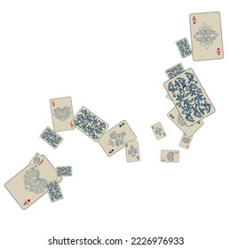Casino Playing Cards. Pattern for ads of parties, events in Vegas. Vector illustration in vintage style.