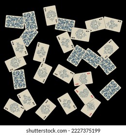 Casino Playing Cards. Pattern for ads of parties, events in Vegas. Vector illustration in vintage style.