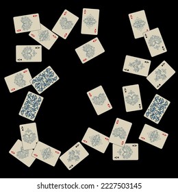 Casino Playing Cards. Pattern for ads of parties, events in Vegas. Vector illustration in vintage style.