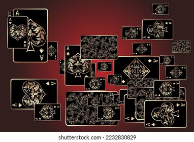 Casino Playing Cards. Pattern for ads of parties, events in Vegas. Vector illustration in vintage style.