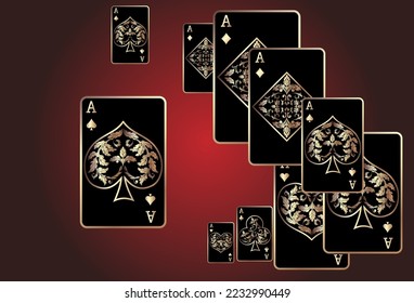 Cartas de juego del Casino. Patrón para anuncios de fiestas, eventos en Las Vegas. Ilustración vectorial en estilo vintage.