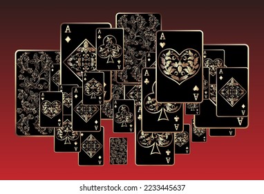 Casino Playing Cards. Pattern for ads of parties, events in Vegas. Vector illustration in vintage style.