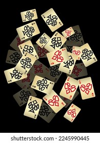 Casino Playing Cards. Pattern for ads of parties, events in Vegas. Vector illustration in vintage style. Vector illustration in celtic style.