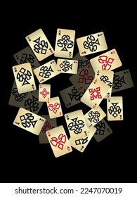 Casino Playing Cards. Pattern for ads of parties, events in Vegas. Vector illustration in vintage style. Vector illustration in celtic style.
