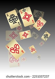 Casino Playing Cards. Pattern for ads of parties, events in Vegas.  Vector illustration in celtic style.
