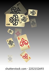 Casino Playing Cards. Pattern for ads of parties, events in Vegas.  Vector illustration in celtic style.
