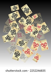 Casino Playing Cards. Pattern for ads of parties, events in Vegas.  Vector illustration in celtic style.
