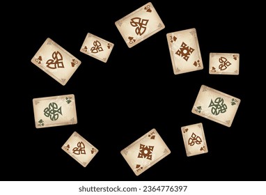 Cartas de juego del Casino. Patrón para anuncios de fiestas, eventos en Las Vegas. Ilustración vectorial en estilo vintage. Ilustración vectorial en estilo celta.
