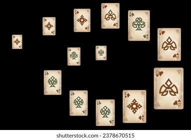 Casino Playing Cards. Pattern for ads of parties, events in Vegas. Vector illustration in vintage style. Vector illustration in celtic style.
