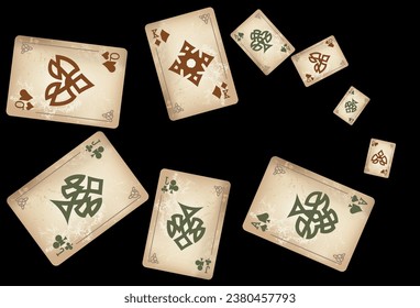 Casino Playing Cards. Pattern for ads of parties, events in Vegas. Vector illustration in vintage style. Vector illustration in celtic style.
