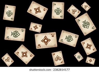 Cartas de juego del Casino. Patrón para anuncios de fiestas, eventos en Las Vegas. Ilustración vectorial en estilo vintage. Ilustración vectorial en estilo celta.
