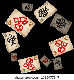 Casino Playing Cards. Pattern for ads of parties, events in Vegas. Vector illustration in vintage style. Vector illustration in celtic style.
