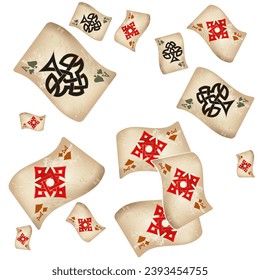Casino Playing Cards. Pattern for ads of parties, events in Vegas. Vector illustration in vintage style. Vector illustration in celtic style.