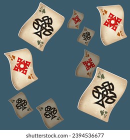 Casino Playing Cards. Pattern for ads of parties, events in Vegas. Vector illustration in vintage style. Vector illustration in celtic style.

