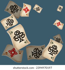 Casino Playing Cards. Pattern for ads of parties, events in Vegas. Vector illustration in vintage style. Vector illustration in celtic style.
