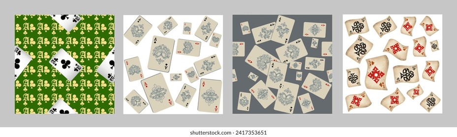 Casino Playing Cards. Pattern for ads of parties, events in Vegas. Vector illustration in vintage style. 
