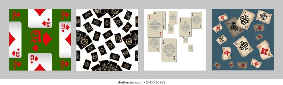 Casino Playing Cards. Pattern for ads of parties, events in Vegas. Vector illustration in vintage style. 
