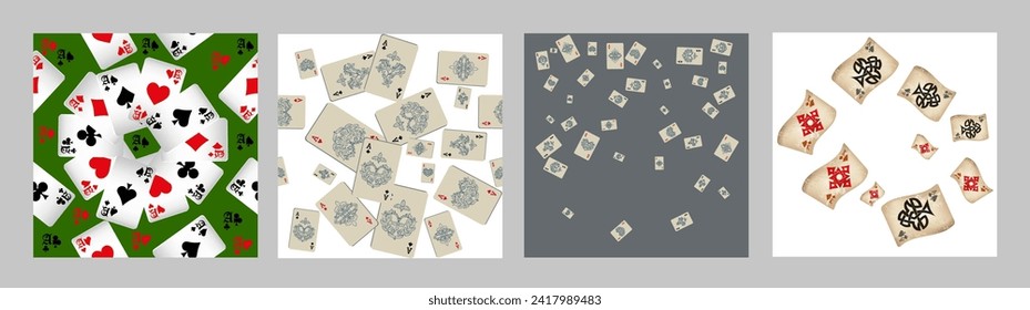 Casino Playing Cards. Pattern for ads of parties, events in Vegas. Vector illustration in vintage style. 
