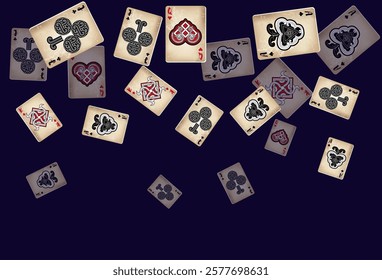 Casino Playing Cards. Pattern for ads of parties, events in Vegas. Vector illustration in vintage style.