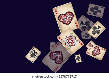 Casino Playing Cards. Pattern for ads of parties, events in Vegas. Vector illustration in vintage style.