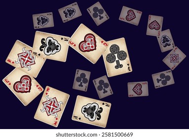 Casino Playing Cards. Pattern for ads of parties, events in Vegas. Vector illustration in vintage style.