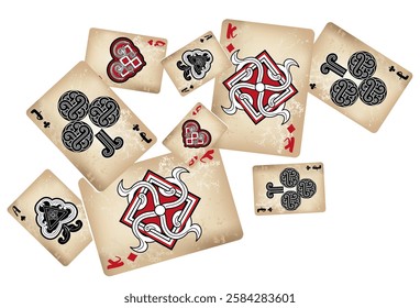 Casino Playing Cards. Pattern for ads of parties, events in Vegas. Vector illustration in vintage style. Vector illustration in celtic style.
