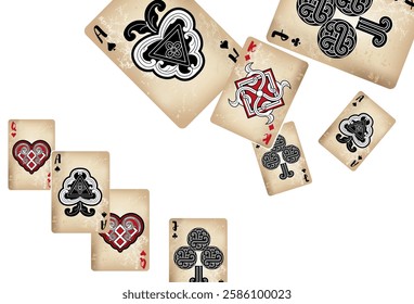 Casino Playing Cards. Pattern for ads of parties, events in Vegas. Vector illustration in vintage style. Vector illustration in celtic style.
