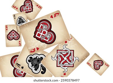 Casino Playing Cards. Pattern for ads of parties, events in Vegas. Vector illustration in vintage style. Vector illustration in celtic style.
