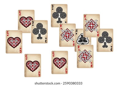 Casino Playing Cards. Pattern for ads of parties, events in Vegas. Vector illustration in vintage style. Vector illustration in celtic style.
