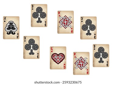 Casino Playing Cards. Pattern for ads of parties, events in Vegas. Vector illustration in vintage style. Vector illustration in celtic style.
