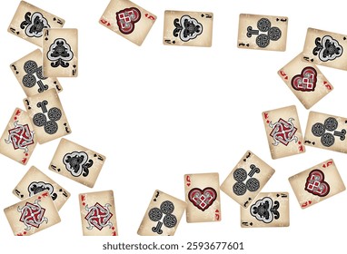 Casino Playing Cards. Pattern for ads of parties, events in Vegas. Vector illustration in vintage style. Vector illustration in celtic style.