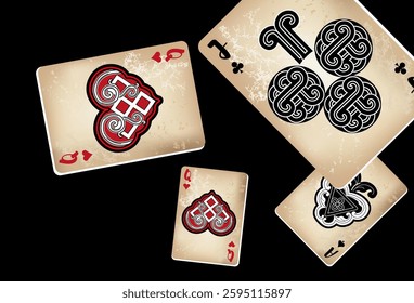 Casino Playing Cards. Pattern for ads of parties, events in Vegas. Vector illustration in vintage style. Vector illustration in celtic style.