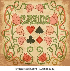 Casino Poker background in art nouveau style, vector illustration